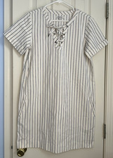 Madewell Women's Harbor Lace-Up Shift Dress Striped White Blue Size Medium