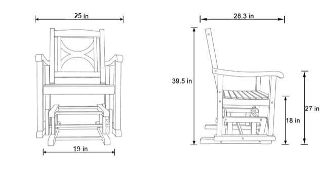 Luna Modern Indoor Outdoor Wood Glider Patio Chair, Black