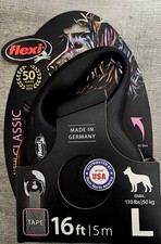 Flexi New Classic Retractable Dog Leash Tape 16 Feet L - Black