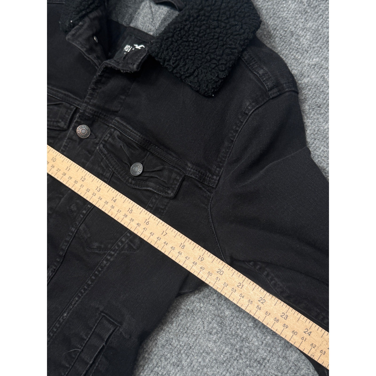 Hollister Black Denim Sherpa Collar Jacket Plaid Lined Advanced Stretch Small image 4