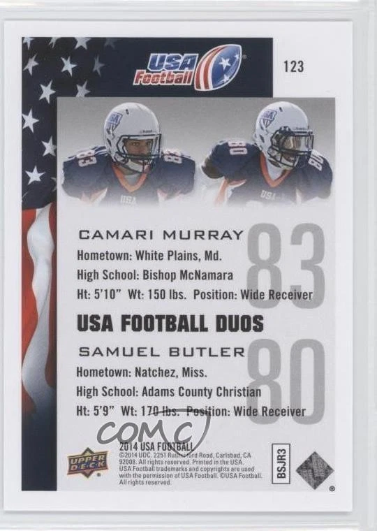 2014 Upper Deck USA Football Camari Murray Samuel Butler #123 - Image 2 of 2