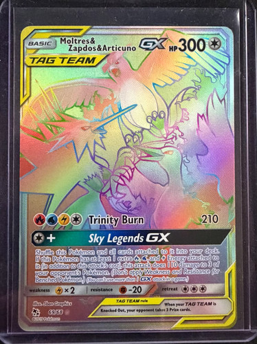 Pokemon Moltres & Zapdos & Articuno GX 69/68 Hidden Fates Secret Rainbow Rare NM
