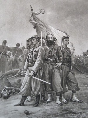 ANTIQUE C. 1885 PHOTOGRAVURE ETCHING GUARD OF THE FLAG BY LIONEL ROYER