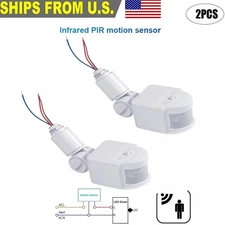 2x 180° LED Auto Infrared PIR Motion Sensor Detector Wall Light Switch 110V~265V