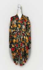 Vtg Victoria  s Secret 100 Silk Hawaiian Tropical Floral Print Robe M/L Belted