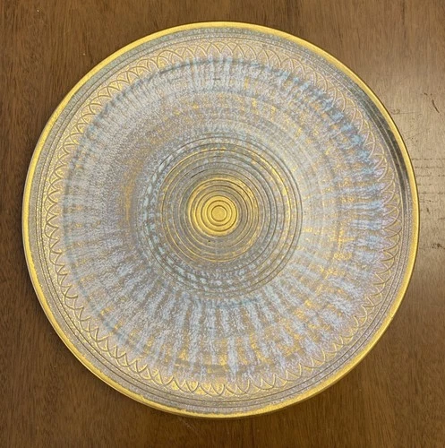 MCM Stangl Pottery Turquoise w 22k Gold Finish 14” Tray / Plate