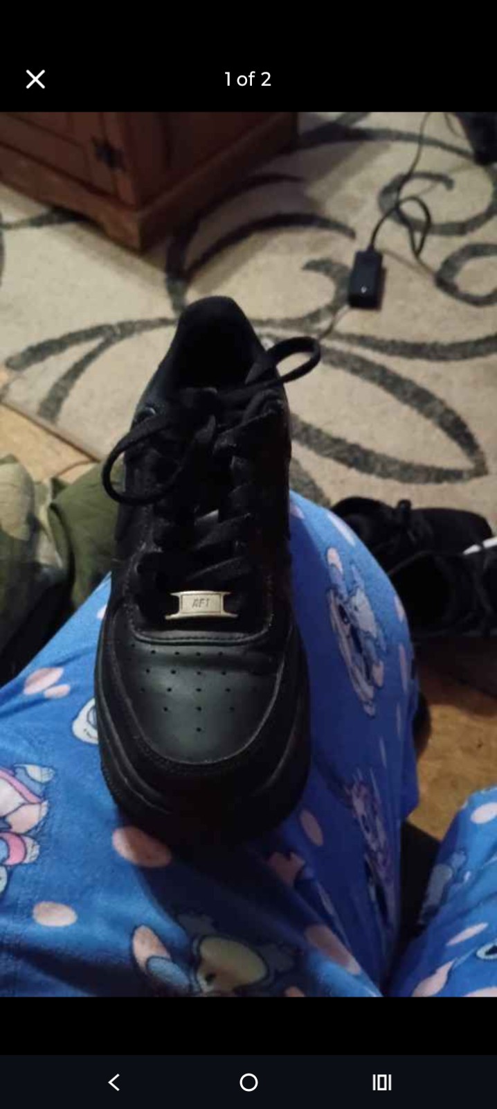 Nike Air Force 1 Black Leather Unisex Kids Athletic Sneakers Low Top Lace Up