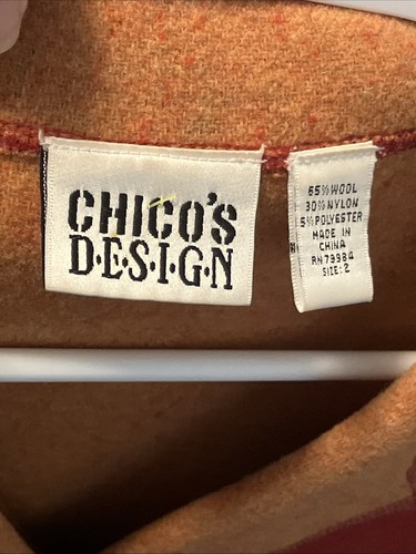 Chico’s Design Red And Gold Boiled Wool Button Jacket Size 2 (L 12) - Picture 3 of 10