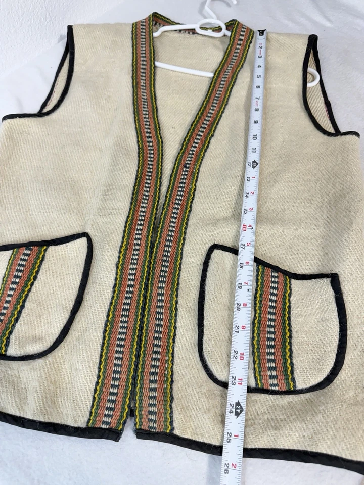 VTG Wool Blend Southwest Western Hippie Open Vest Sz S-M George Harrison Style - Image 2 of 4