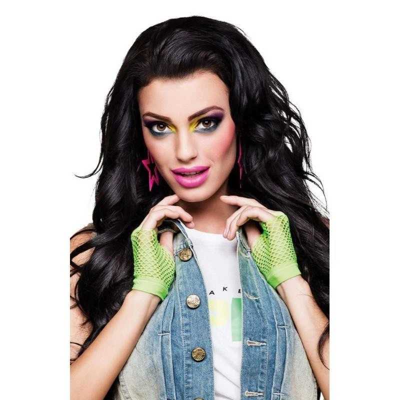 Guantes de malla de neón para damas años 80 estrella del pop disfraz accesorio Foto 3 de 4