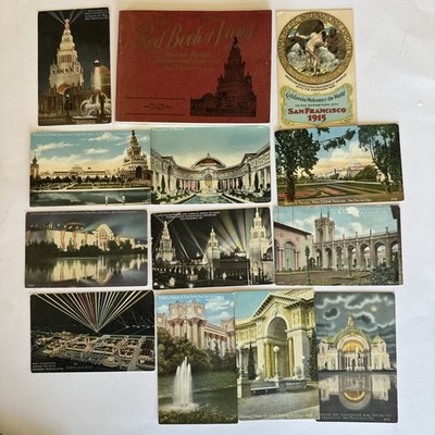 1915 Panama Pacific Exposition San Francisco Red Book of Views & Postcard lot