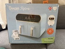 Image of Swan Retro Dual Basket Air Fryer Blue 8L 1700W LED Smart Sync Cooking SD10519BLU
