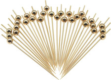 Gold Pearl Cocktail Picks, 4.7 Inch Long Bamboo Fancy Toothpicks for Appetizers,