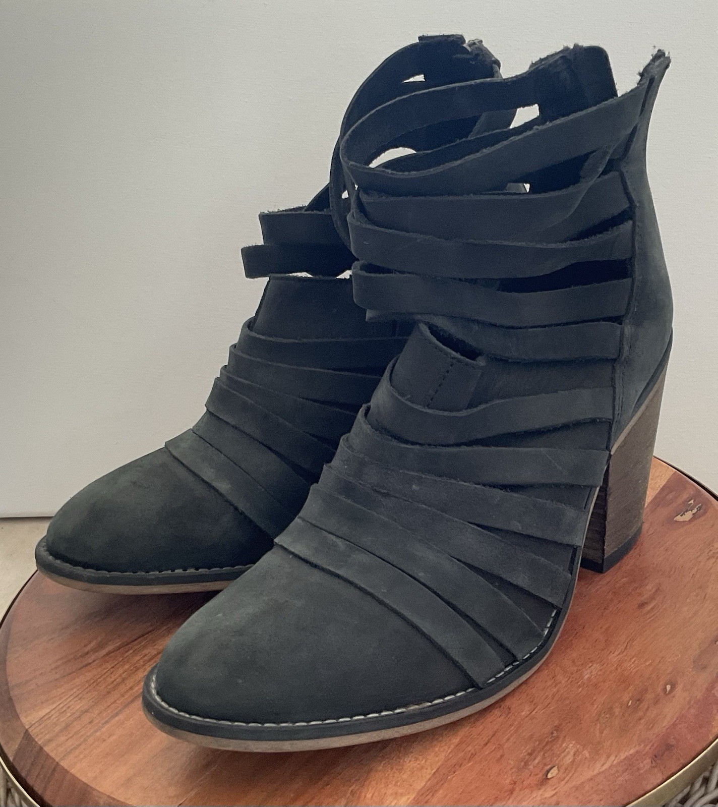 Free People Hybrid Boot Women’s Black Nubuck Strappy Bootie Block Heel - Size 37