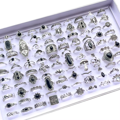 #ad #ad 20Pcs Vintage Bohemia Black Rings Set for Women Men Mix Style Heart Love Flower $13.11