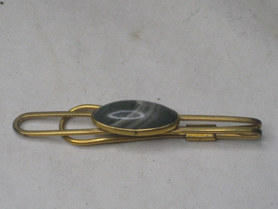 Clip de broche de barra de corbata joyería roca pulida piedra natural vintage Foto 2 de 4