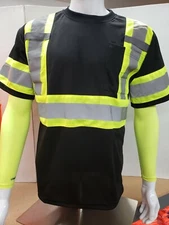 Black Hi Vis Shirt ANSI Class 1 Reflective Safety Short Sleeve Shirt