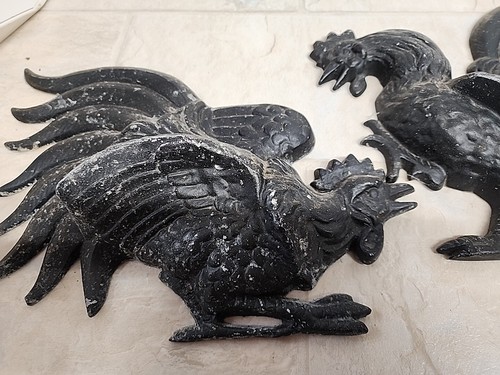 Vintage Cast Aluminum Fighting Roosters Wall Plaques Hoda - Picture 4 of 11