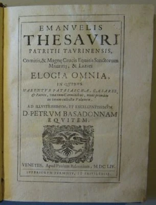 EMANUELE TESAURO: ELOGIA OMNIA 1654, seltene Schrift / Barock / Elogen / Latein - Bild 1 von 4