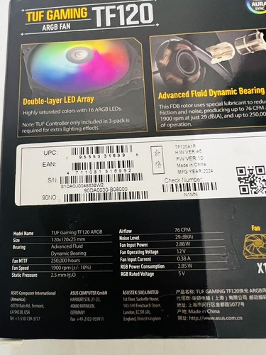 ASUS TUF Gaming TF120 ARGB 120mm Case Fan - Black. A2 - Afbeelding 8 van 8