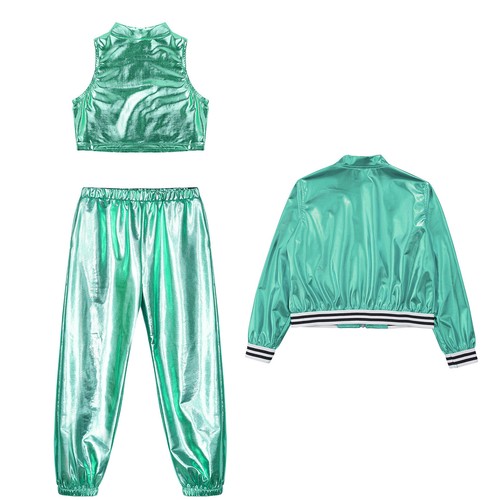 Kids Girls Jacket Vest With Pants Workout Dance Outfit Skating Tracksuit Active - Picture 19 of 51