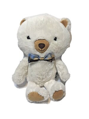Hallmark White Basil the Bear Blue Brown Plaid Bow Tie Plush 14'' Mint Condition