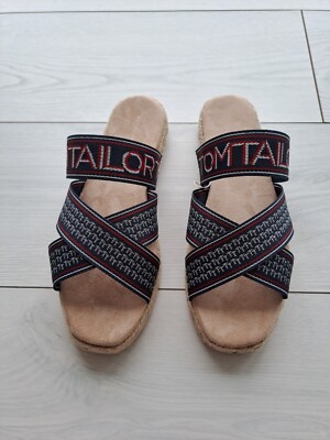 Tom Tailor Women´s Logo Webbing Flat Sandals Blue Size US 8 (EU 39)