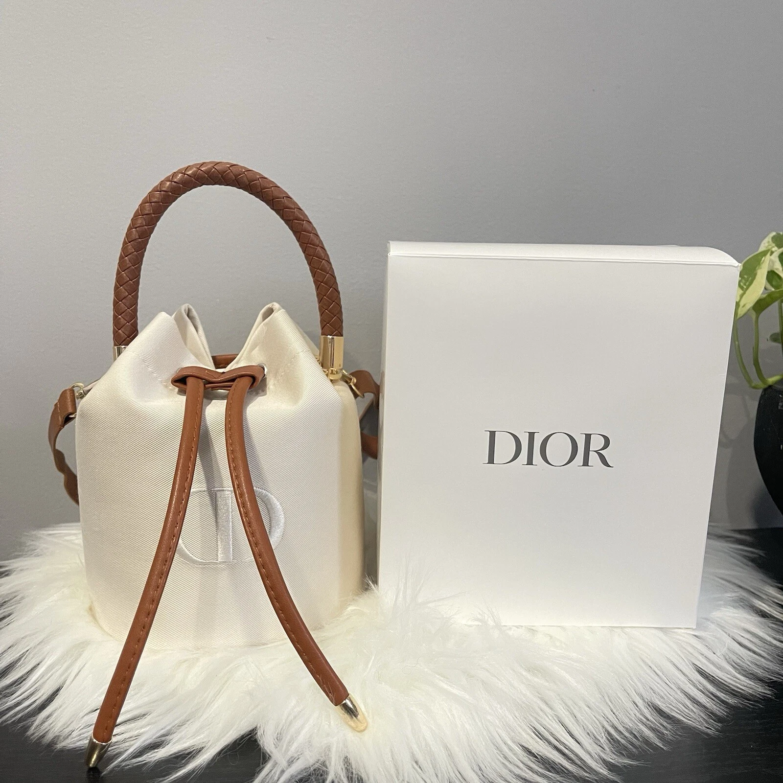 DIOR Sac seau à cordon de maquillage, converti avec poignée et sangle en cuir PU, NEUF