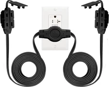 12 Feet Twin Extension Cord Power Strip, Flat Head Outlet Plug,ETL Listed, Black
