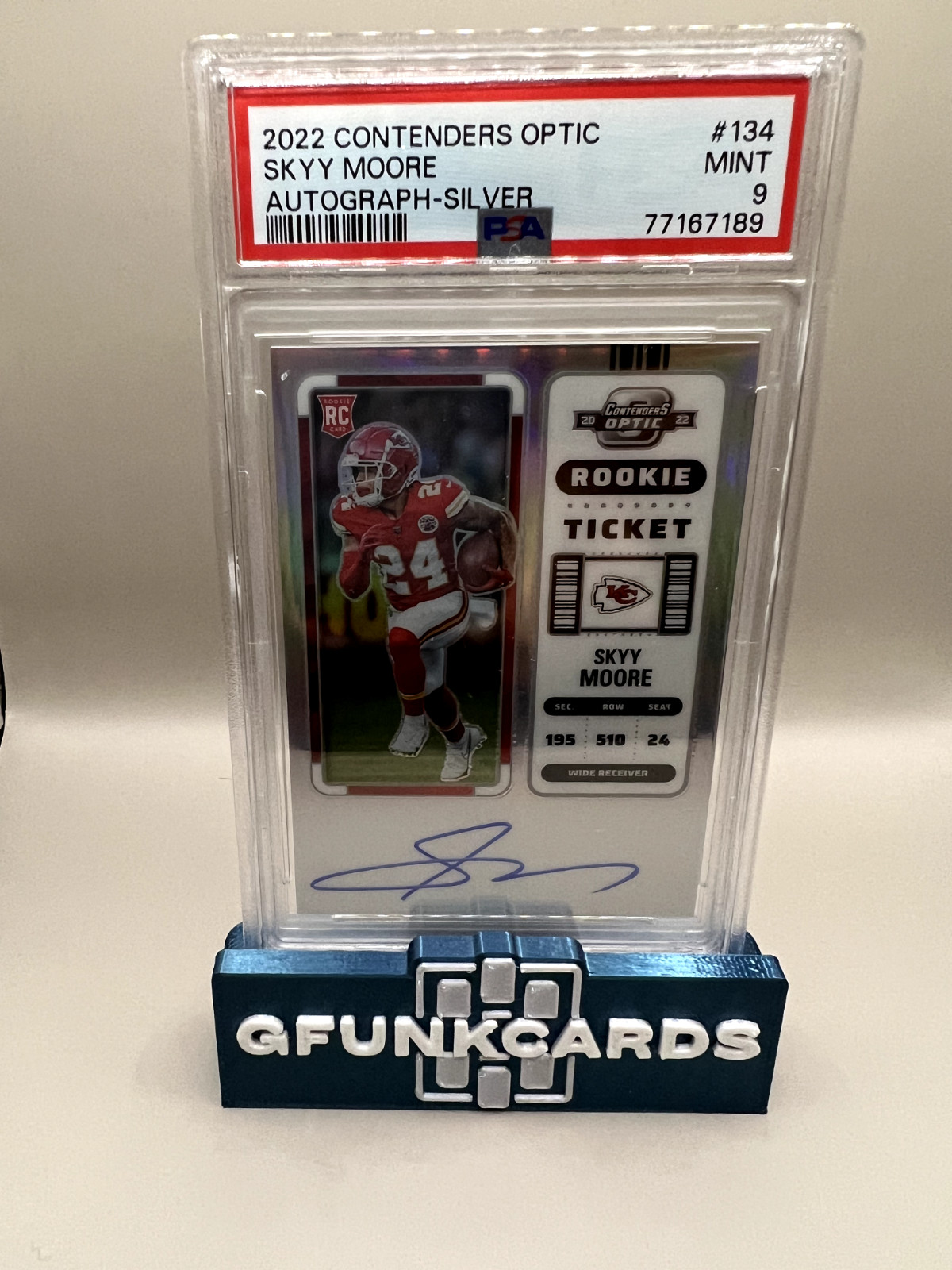 2022 Contenders Optic Skyy Moore Rookie Ticket Silver Prizm Auto RC #134 PSA 9