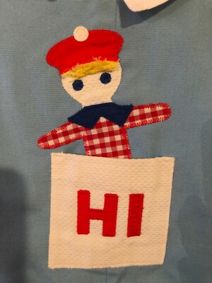 Vintage Blue & White Jack in the Box 2 PC Romper Shortalls Jon Jon
