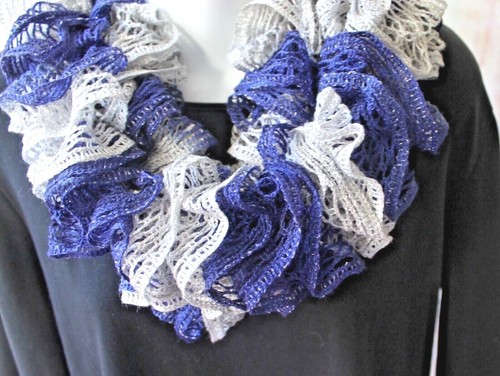 New Handmade Crochet periwinkle/gray/silver Ruffled Scarf: 63" Long, FREE SHIP! - Picture 2 of 3