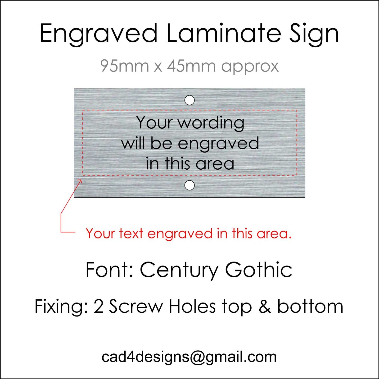 Engraved Waterproof Silver Plastic Laminate Sign Plaque 95 x 45mm your