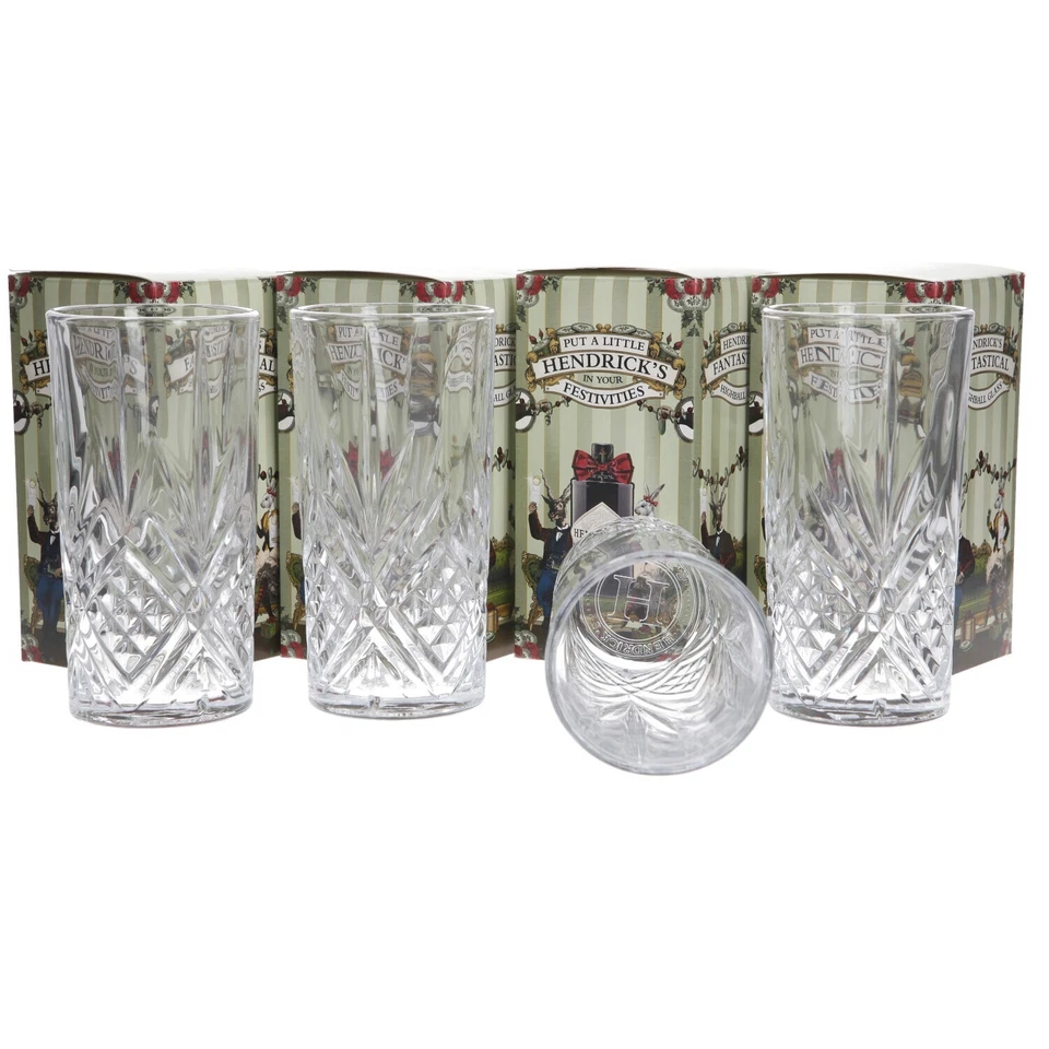 Hendricks gin glasses crystal cut design collectables set of 4 mancave - Image 3 of 4