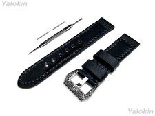 Black Brushed 18mm-25mm Double Sided Stitched Leather Band Strap for Watches