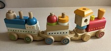 Kids Wooden Pull Along 3 Car Toy Train With Stackable Shapes. See Description.