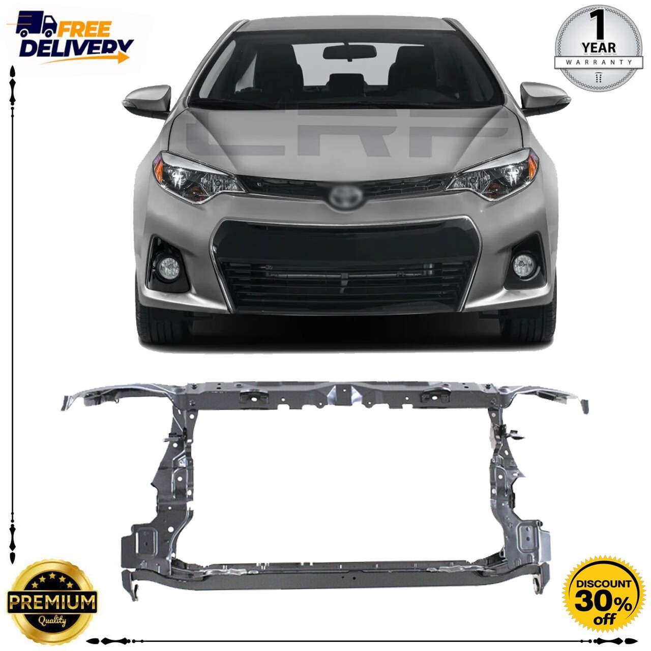 Radiator Support Core Assembly For Toyota Prius C 2012-2017 - Direct Replacement (Steel, Black)