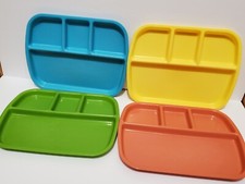 Vtg Packware 4 Compartment Divided Lunch Trays Melamine Plates, Set Of 4