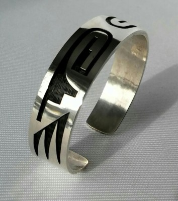 HOPI INDIAN JEWELRY STERLING SILVER BRACELET by LAWRENCE