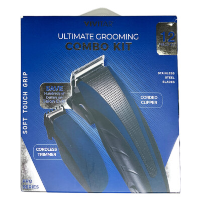 12 PCS VIVITAR BLUE ULTIMATE CUTTING CORDLESS TRIMMER CLIPPER GROOMING COMBO KIT