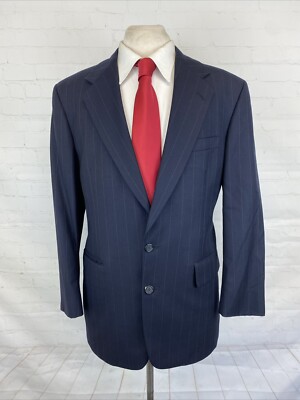 Tom James USA Men's Dark Navy Blue Striped Blazer 40R Two Button Vintage