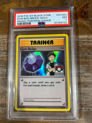 POKEMON 2016 Promo XY Pokemon League GYM BADGE BROCK Holo #XY203 PSA 7