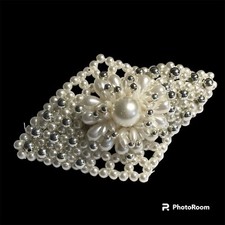 Vintage Faux White Pearl Beaded Hair Barrette 3" 80s Bridal Long Hair Elegant