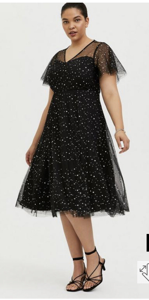 torrid black formal dress Special Occasion Mesh Iridescent Star Midi Plus 18 plus size formal dresses