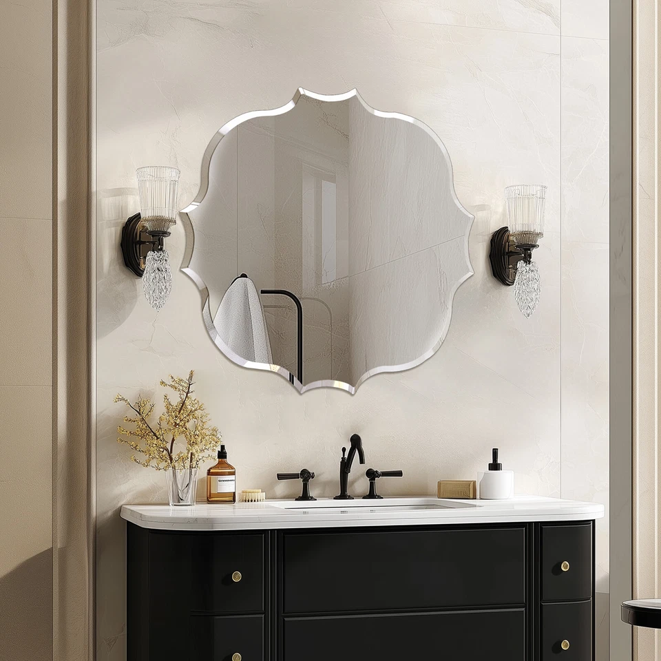 LUVODI Single Beveled Edge Frameless Wall Mount Copper-free Bathroom Vanity Mirror Deco