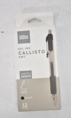 Lot of 12 Office Depot Gel Ink Callisto Pens Smooth Medium .7mm Tip Black