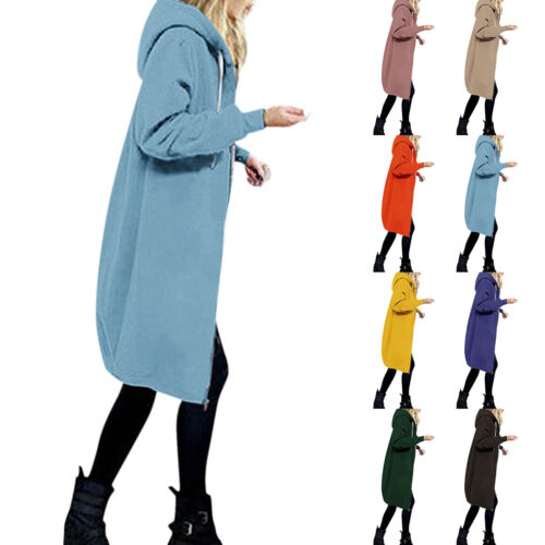 Women Casual Zip up Fleece Hoodies Tunic Sweatshirt Long Hoodie Jacket Coat
