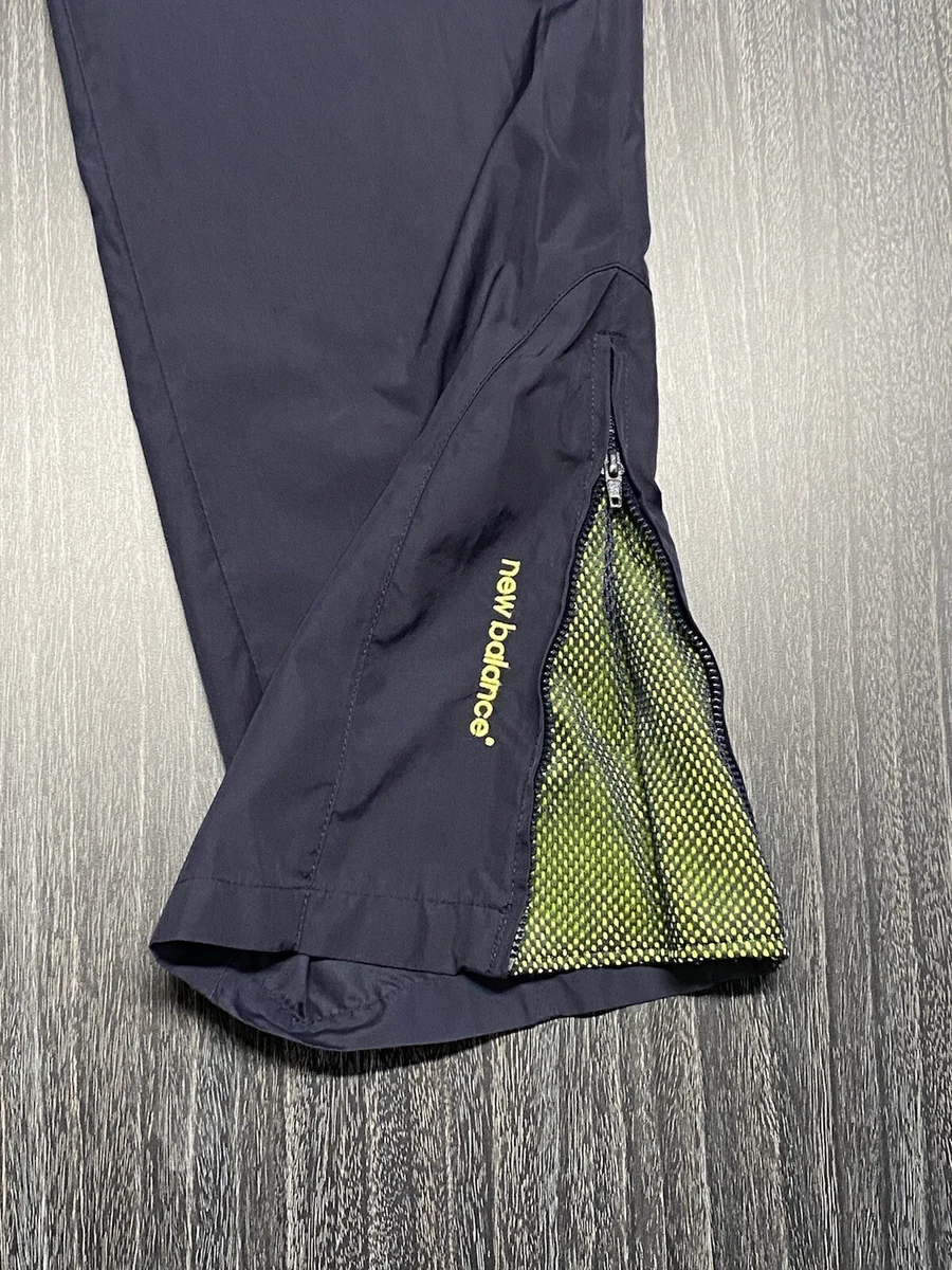 Mens New Balance Wind Running Pants Sz S Black Neon Yellow Polyester Lightweight