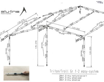 Aluline EA Gestänge Zeltgestänge Gr. 1-2 Easy System Gestänge Alugestänge F881