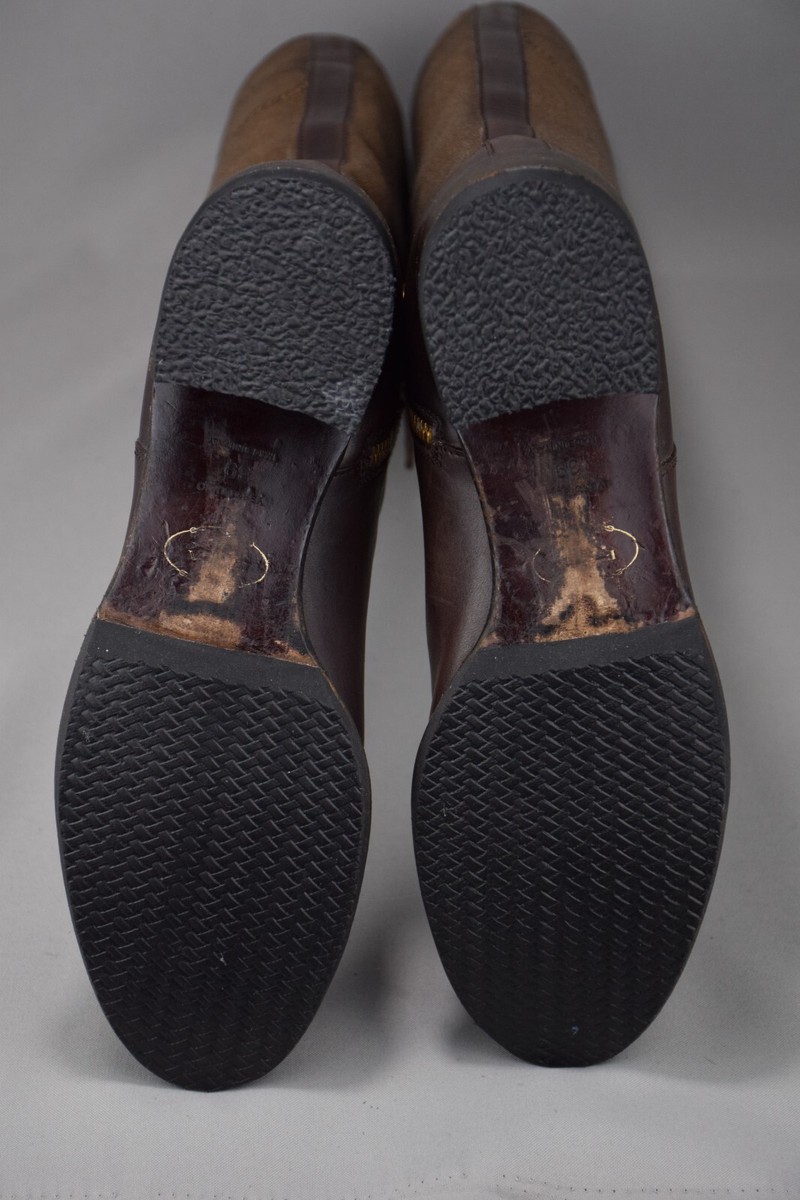 Vintage PRADA Womens Tall Boots Logo Shoes Brown Leather Zip